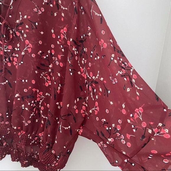 Express burgundy sheer dolman sleeve lace top - Picture 4 of 5